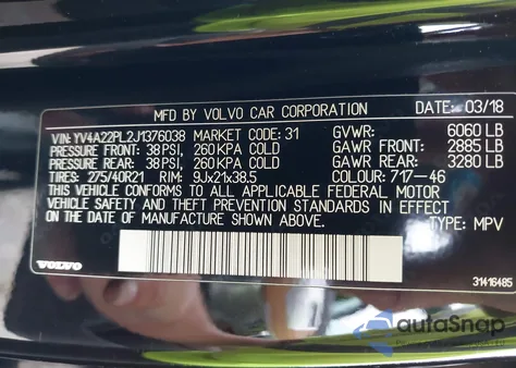 2018 Volvo Xc90 T6 Inscription из США, поврежденный, VIN YV4A22PL2J1376038